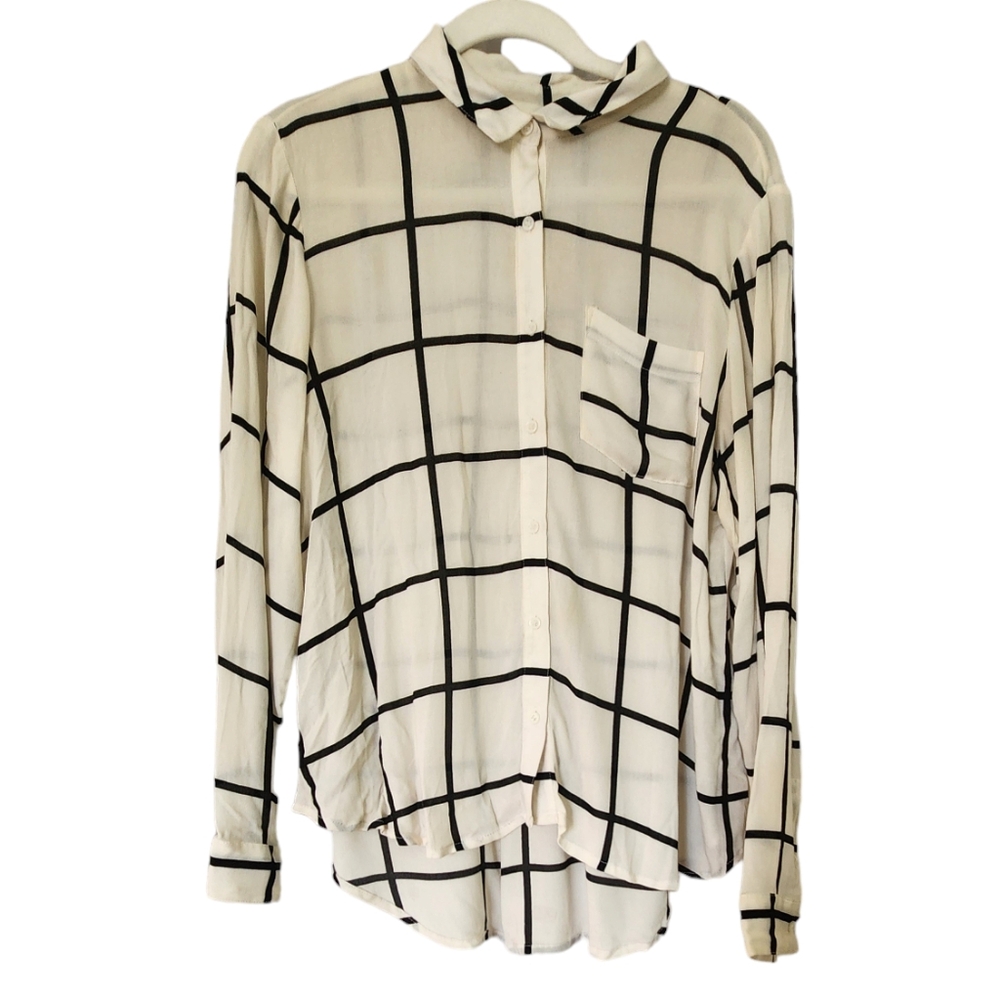 Leith Sheer Stripe Button Up Top Small